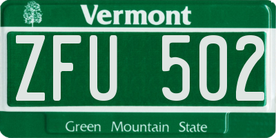 VT license plate ZFU502