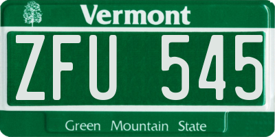 VT license plate ZFU545