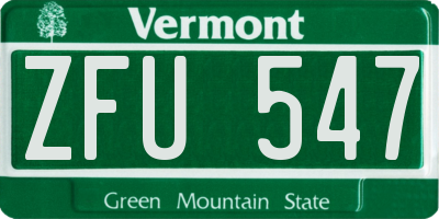 VT license plate ZFU547