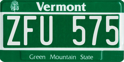 VT license plate ZFU575