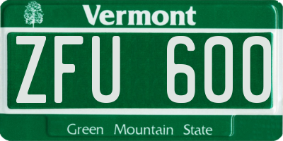 VT license plate ZFU600