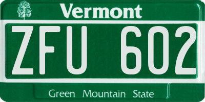 VT license plate ZFU602