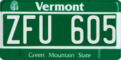 VT license plate ZFU605