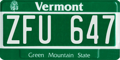 VT license plate ZFU647