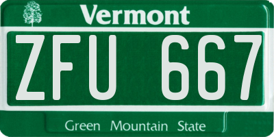 VT license plate ZFU667