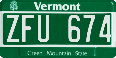 VT license plate ZFU674