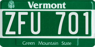 VT license plate ZFU701