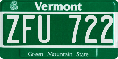 VT license plate ZFU722