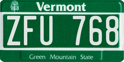 VT license plate ZFU768