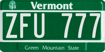 VT license plate ZFU777