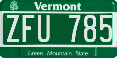 VT license plate ZFU785