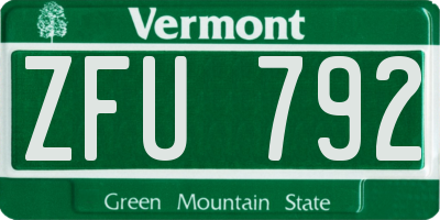 VT license plate ZFU792