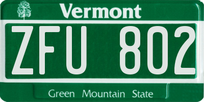 VT license plate ZFU802