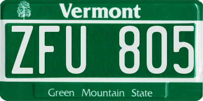 VT license plate ZFU805