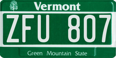 VT license plate ZFU807