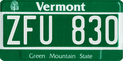 VT license plate ZFU830