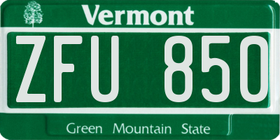 VT license plate ZFU850