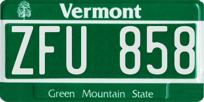 VT license plate ZFU858
