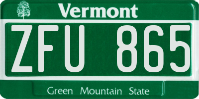 VT license plate ZFU865