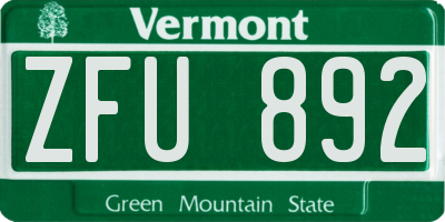 VT license plate ZFU892