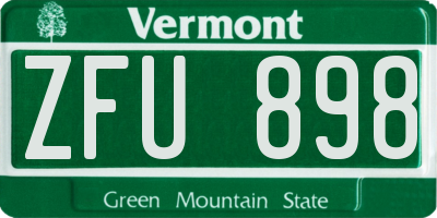 VT license plate ZFU898