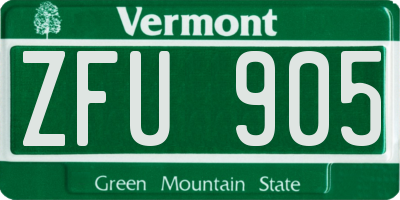 VT license plate ZFU905