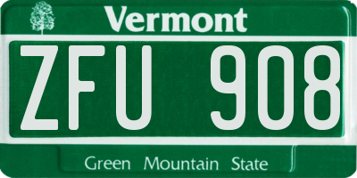 VT license plate ZFU908