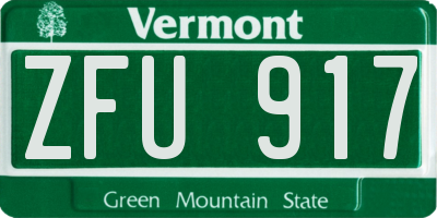 VT license plate ZFU917