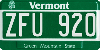 VT license plate ZFU920
