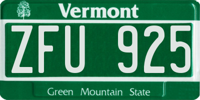 VT license plate ZFU925