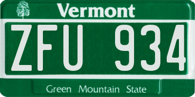 VT license plate ZFU934