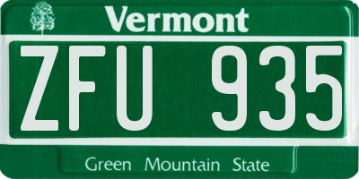 VT license plate ZFU935