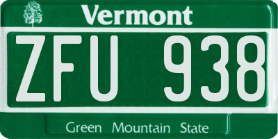 VT license plate ZFU938