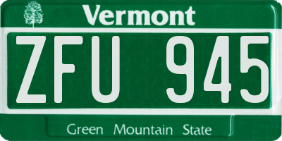 VT license plate ZFU945
