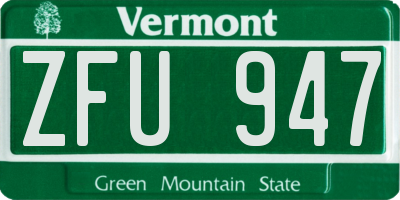 VT license plate ZFU947