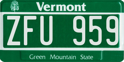 VT license plate ZFU959