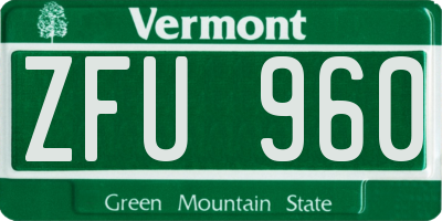VT license plate ZFU960