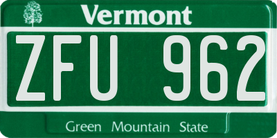 VT license plate ZFU962