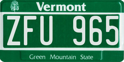 VT license plate ZFU965