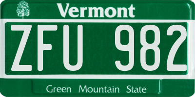 VT license plate ZFU982