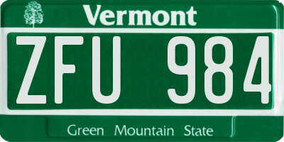VT license plate ZFU984