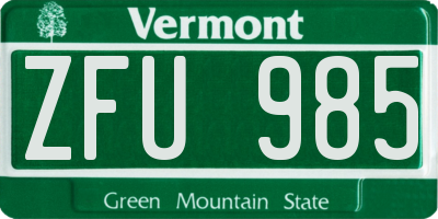 VT license plate ZFU985