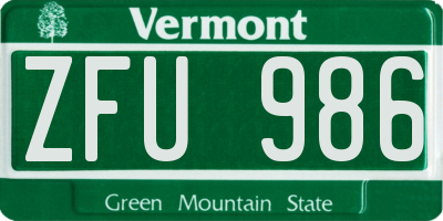 VT license plate ZFU986