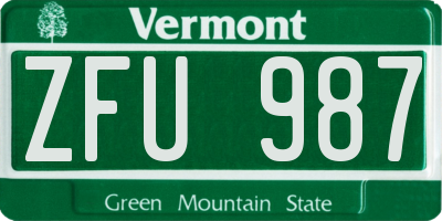 VT license plate ZFU987