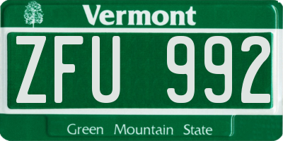 VT license plate ZFU992