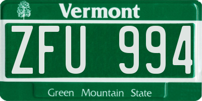 VT license plate ZFU994