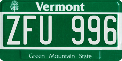VT license plate ZFU996