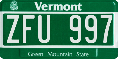 VT license plate ZFU997