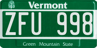 VT license plate ZFU998