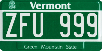 VT license plate ZFU999